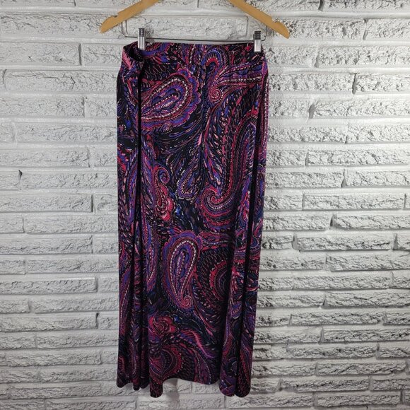 Catherines Anywear Womens Skirt 1X Plus Midi Purple Pink Paisley PAI57E - Picture 5 of 7